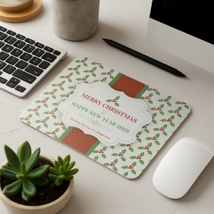 Mousepad Padrão de Azevinho de Natal Folhas de Azevinho Ver