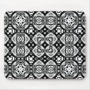 Mousepad Padrão de Azulejo da Mesquita Árabe Preto e Branco