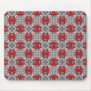 Mousepad Padrão de Azulejo de Repetição Vermelho Preto Cinz