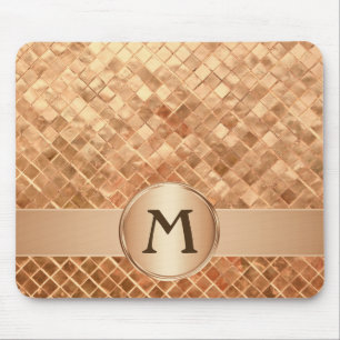 Mousepad Padrão de Azulejo Dourado Elegante monograma