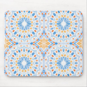 Mousepad Padrão de azulejo marroquino em azul e laranja