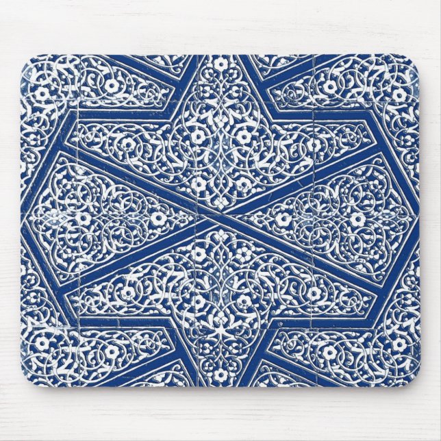 Mousepad Padrão de azulejo persa - azul de cobalto e branco (Frente)