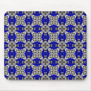 Mousepad Padrão de Azulejo Repetido Azul Safira Cinza e Bra