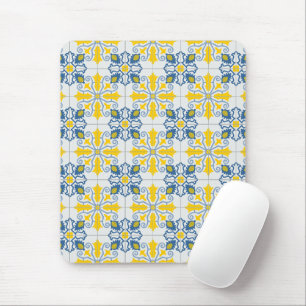 Mousepad Padrão de azulejos bonito portugueses azuis e amar