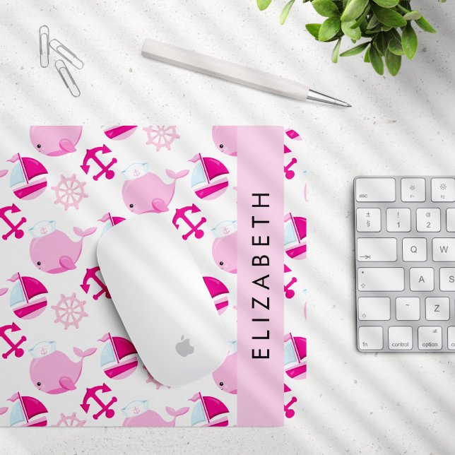 Mousepad Padrão De Baleias, Baleias Rosa, Seu Nome (Criador carregado)