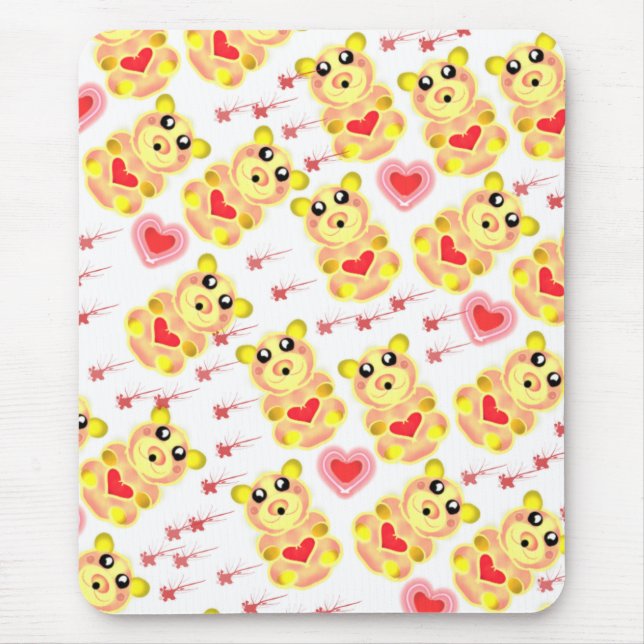 Mousepad Padrão de Berçário do Ursinho Coração (Frente)