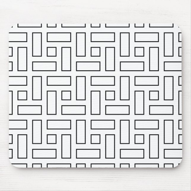 Mousepad Padrão de Bloco Linear Preto e Branco - Branco (Frente)