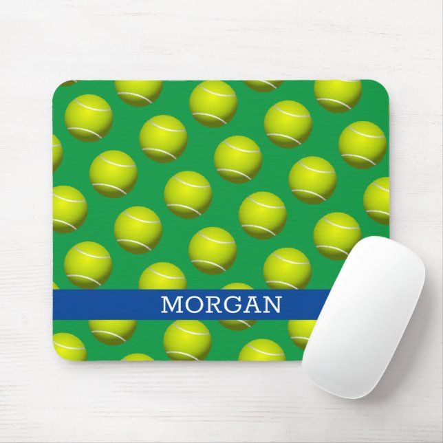 Mousepad Padrão de Bola de tênis, Nome Branco, Azul e Verde (Com mouse)
