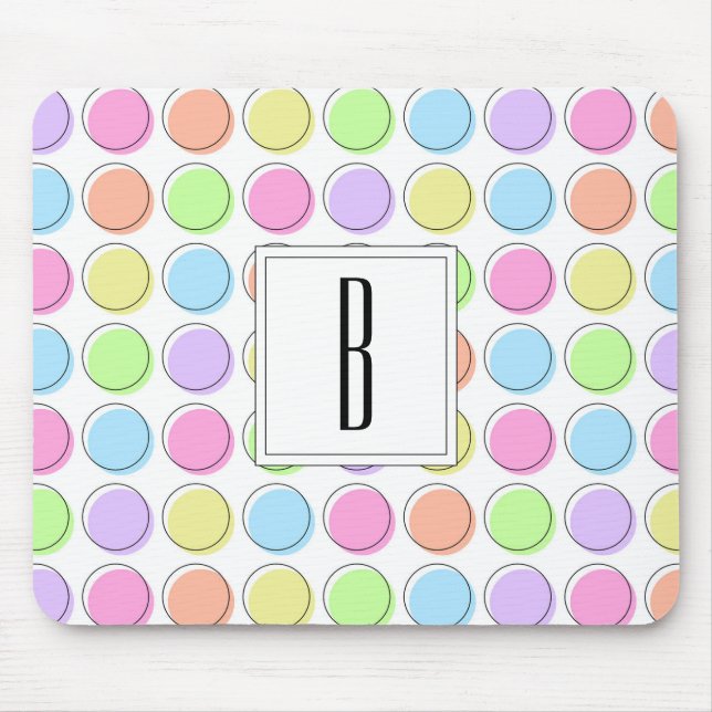 Mousepad Padrão de Bolinhas Arco-Íris do Pastel Branco Mono (Frente)