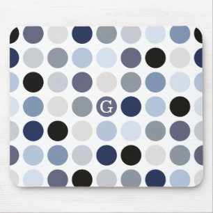 Mousepad padrão de bolinhas azul cinza moderno monograma