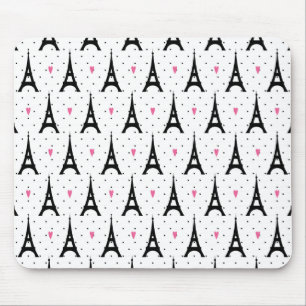 Mousepad Padrão de Bolinhas e corações em torre Eiffel