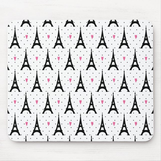 Mousepad Padrão de Bolinhas e corações em torre Eiffel (Frente)