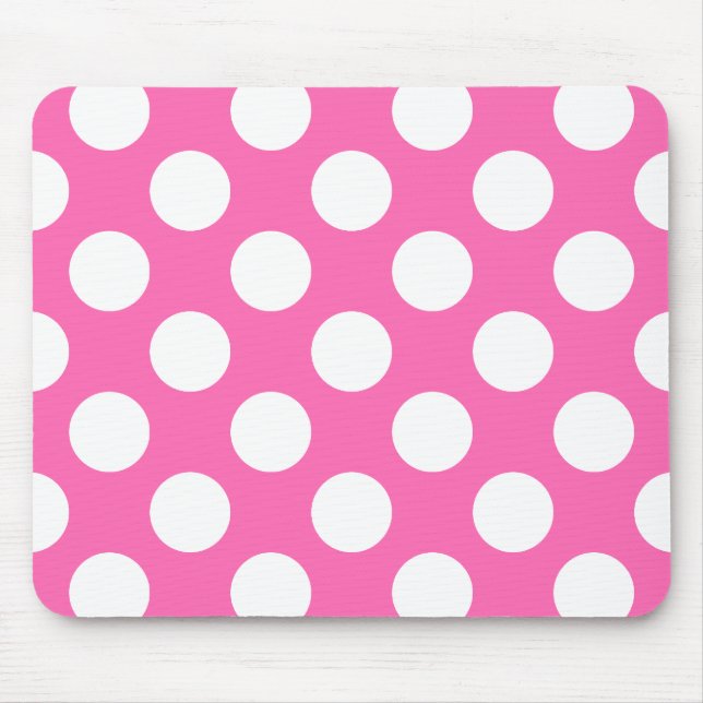 Mousepad Padrão de Bolinhas rosa-quente e branco (Frente)