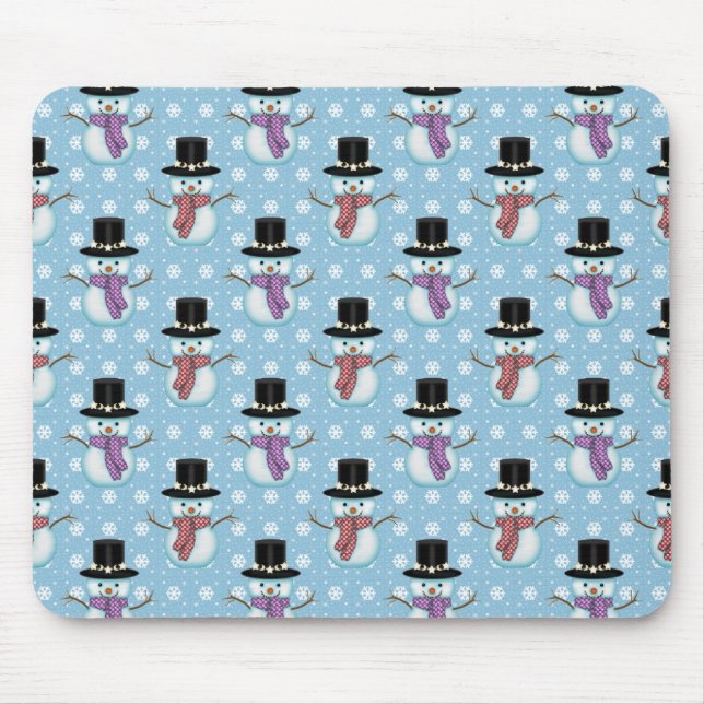 Mousepad Padrão de Bonito Snowman e Flocos de Neve (Frente)