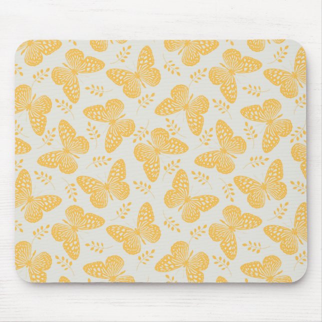 Mousepad Padrão de borboleta amarela nas cinzas (Frente)