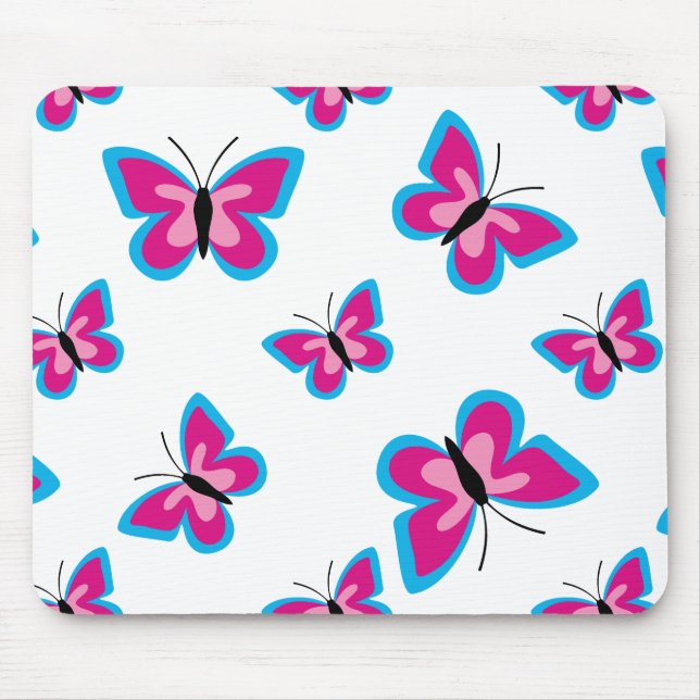 Mousepad Padrão de Borboleta Rosa Azul (Frente)
