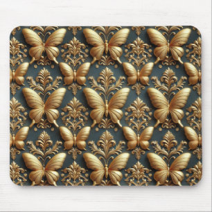 Mousepad Padrão de Borboletas Douradas Elegantes