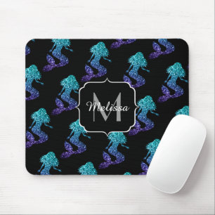 Mousepad Padrão de brilho ombre azul aqua da sereia Monogra