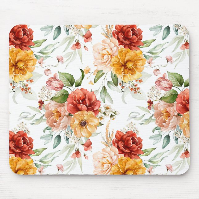 Mousepad Padrão de Buquê de Flor de Pêonias Vermelhas (Frente)