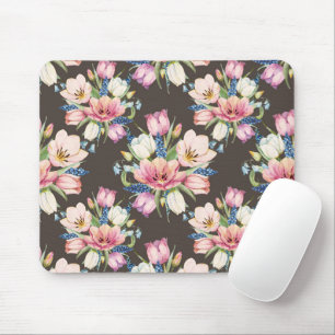 Mousepad Padrão De Buquê Floral Cor-De-Rosa E Branco