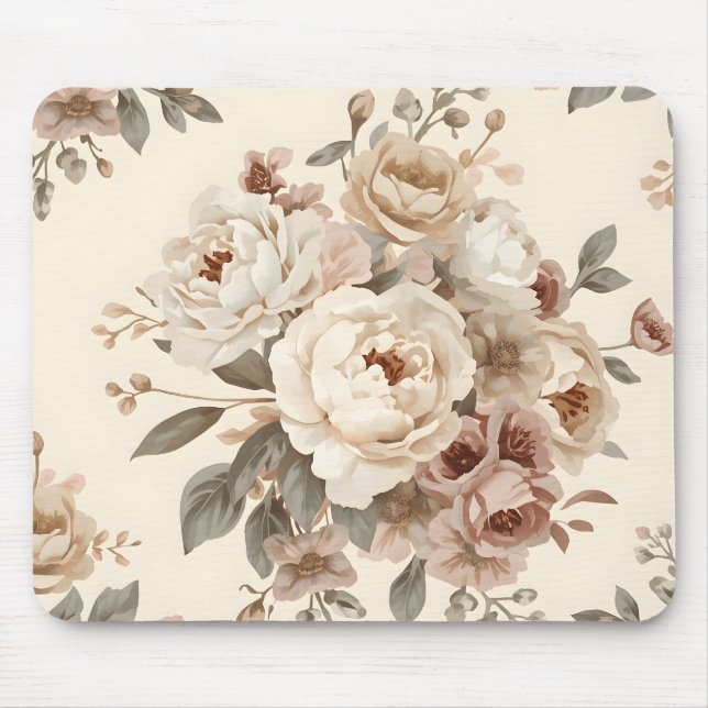 Mousepad Padrão de Buquê Floral Vintage Romântico (Frente)