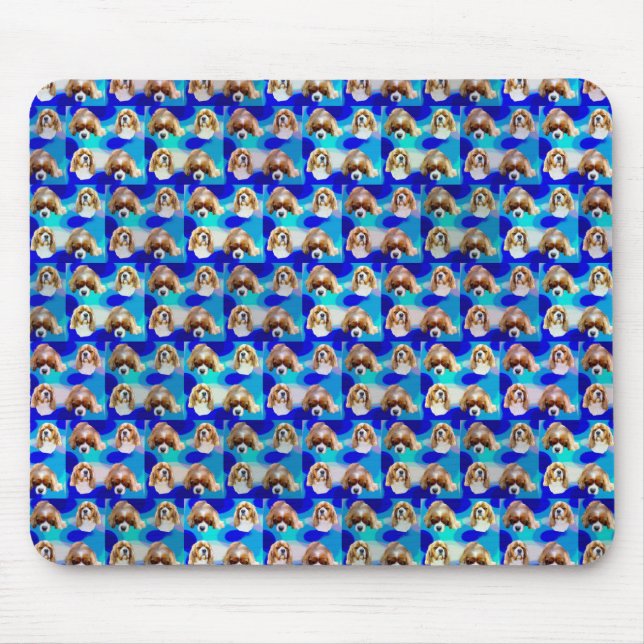 Mousepad Padrão de Cachorro Cavaleiro Abstrato Azul, (Frente)