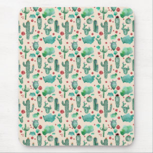 Mousepad padrão de cacto e ladybug - fundo bege