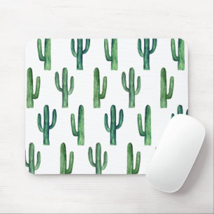 Mousepad Padrão de cacto verde de aquarela. Cactos botânico
