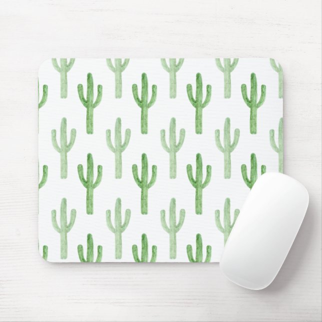 Mousepad Padrão de Cactus de Aquarela (Com mouse)