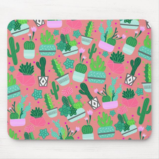 Mousepad Padrão de Cactus Rosa Rosa-Rosa-Gota-Sudoeste Dive (Frente)