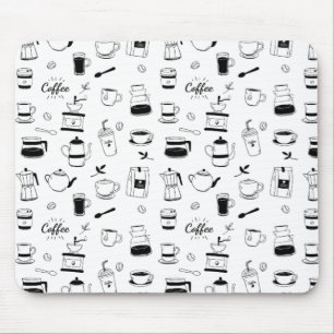Mousepad Padrão de Café Preto Desenhado à Mão e Café