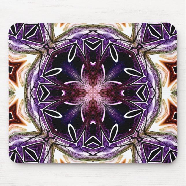 Mousepad Padrão de caleidoscópio cósmico roxo e magenta (Frente)