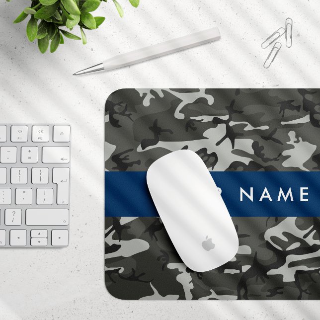Mousepad Padrão de Camuflagem Cinza, Seu nome, Personalize (Criador carregado)