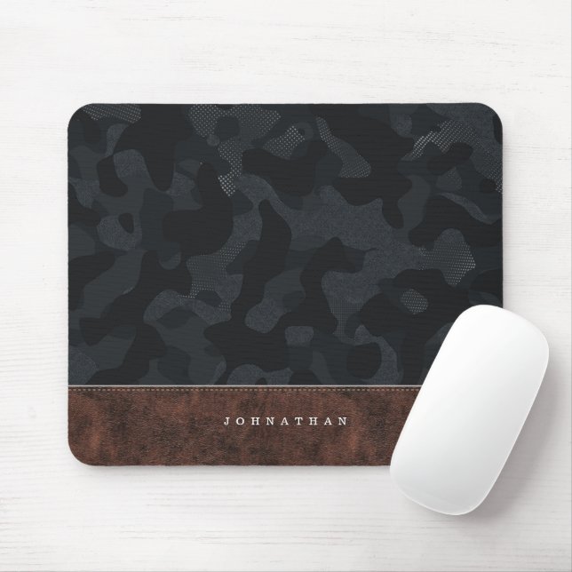 Mousepad Padrão de Camuflagem de Cinzas Escuras e Couro (Com mouse)