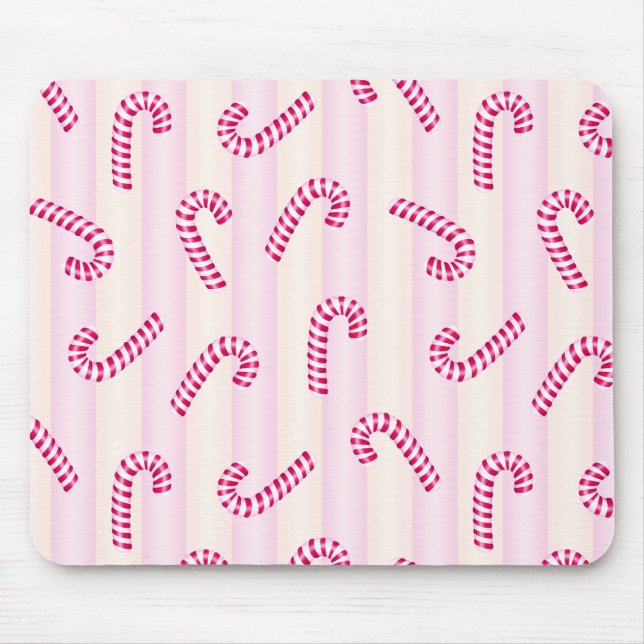 Mousepad Padrão de Candycanes Rosa de Natal (Frente)