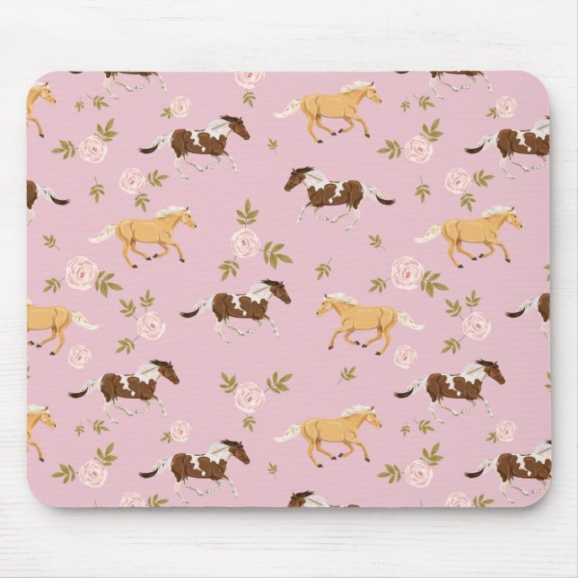 Mousepad Padrão de Cavalo Floral da Vintage (Frente)