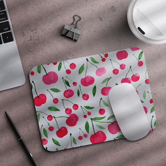 Mousepad Padrão de cerejas vermelhas de cor aquosa (Criador carregado)