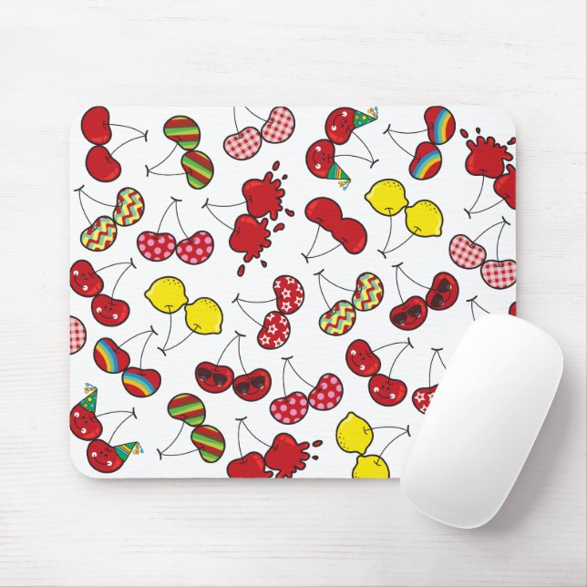 Mousepad Padrão de Cerejas Vermelhas Engraçadas Engraçadas (Com mouse)