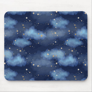 Mousepad Padrão de Céu Azul Escuro das Estrelas Douradas da