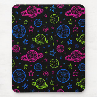 Mousepad Padrão de céu noturno minimalista de neon com espa