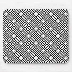Mousepad Padrão de Chave Grega Branco e Preto Sinuoso