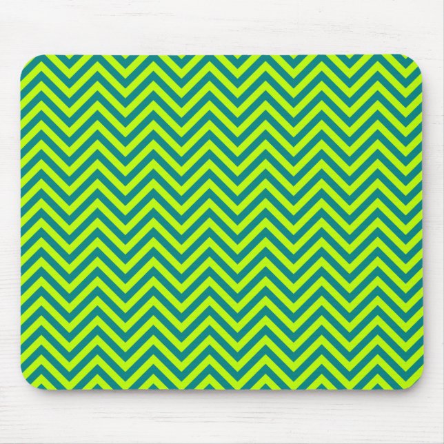 Mousepad Padrão de Chevron em Verde Lima e Azul Turquesa (Frente)