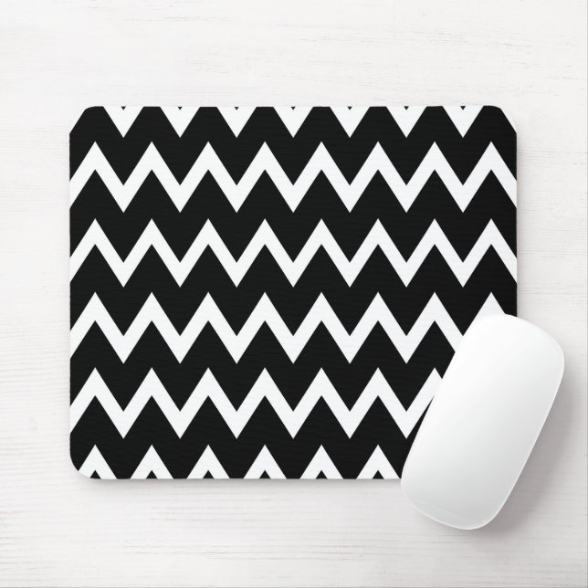 Mousepad Padrão De Chevron Preto E Branco (Com mouse)