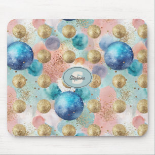 Mousepad Padrão de Círculo Dourado e Azul com Acentos de Gl