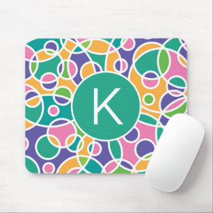 Mousepad Padrão de Círculos Coloridos e Loucos Monograma