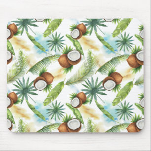 Mousepad Padrão de Coco Tropical de Aquarela