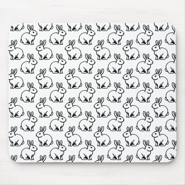 Mousepad Padrão de coelhos - Preto e Branco (Frente)