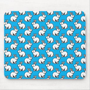 Mousepad Padrão de coelhos - Preto e Branco com Azul-Céu