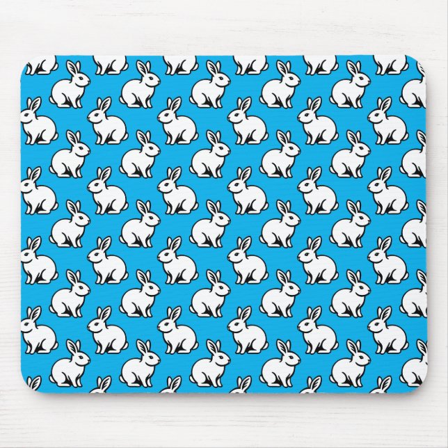 Mousepad Padrão de coelhos - Preto e Branco com Azul-Céu (Frente)
