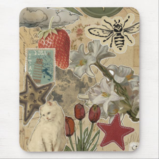 Mousepad Padrão de Colagem Floral de Gato – Design Artístic